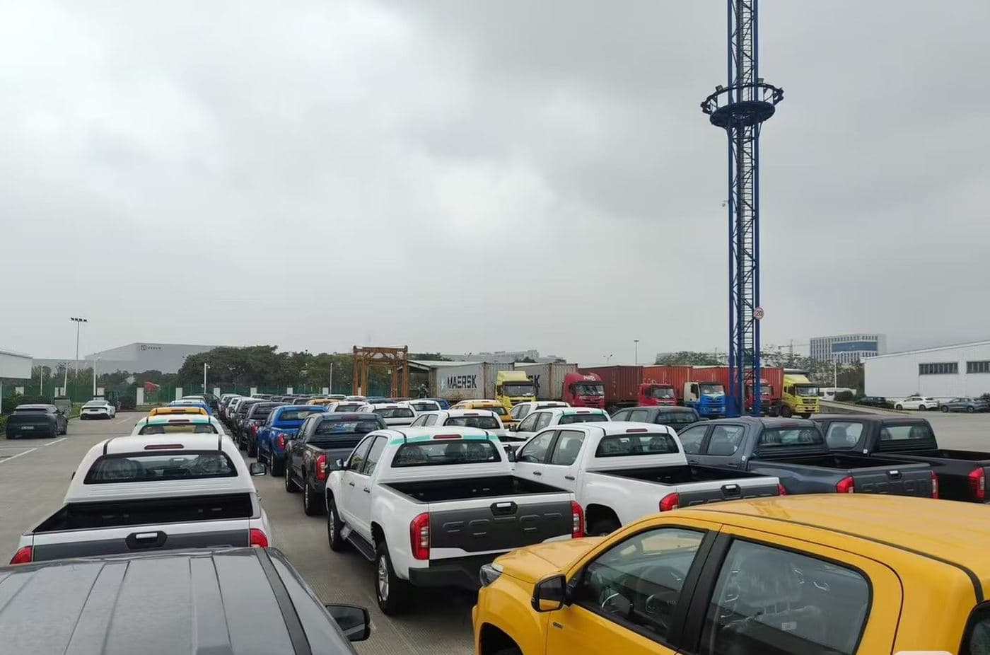 Vehicles staged at port