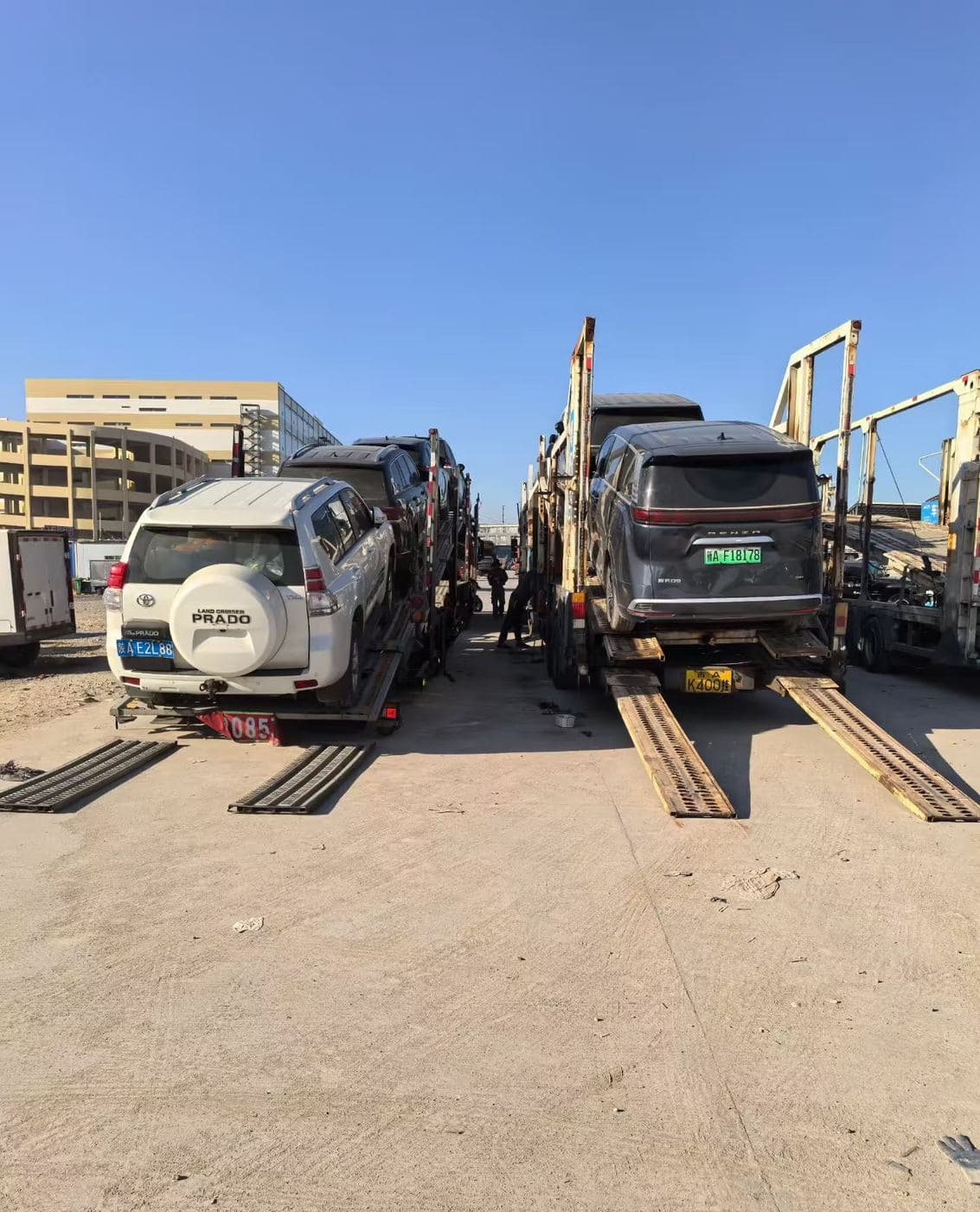 SUVs loaded for transfer